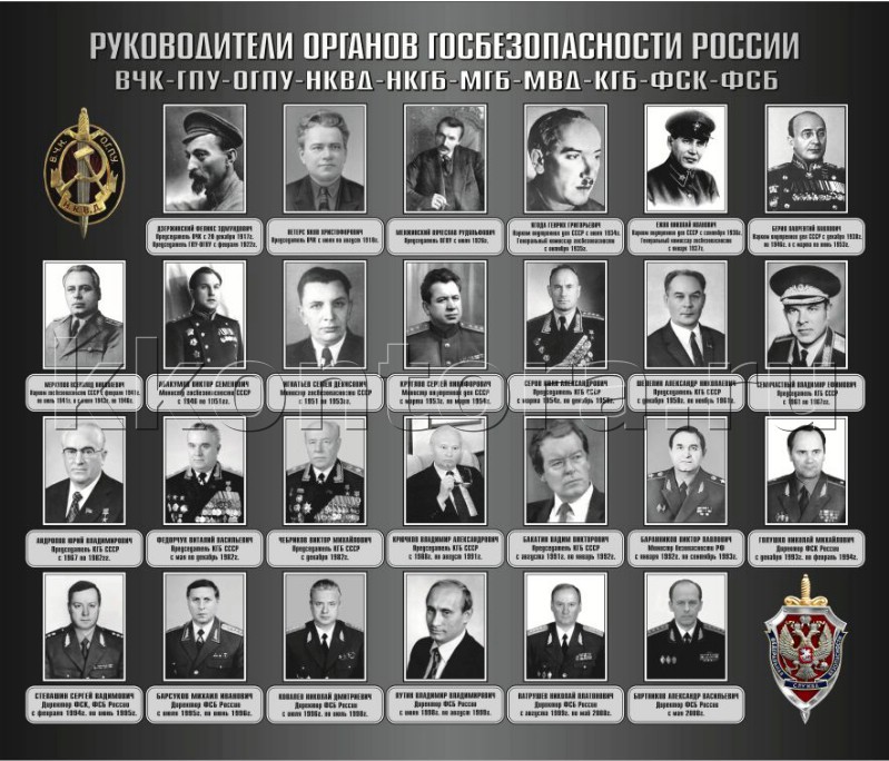 Руководители календарь трехблочный ВЧК-КГБ-ФСБ, фотографии, даты должности